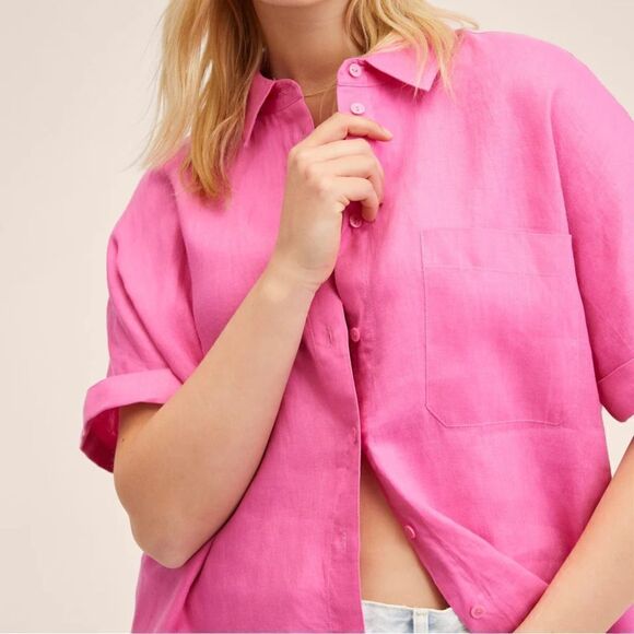 100% Linen Mango Shirt Pink Barbiecore Barbie Core - Picture 6 of 10